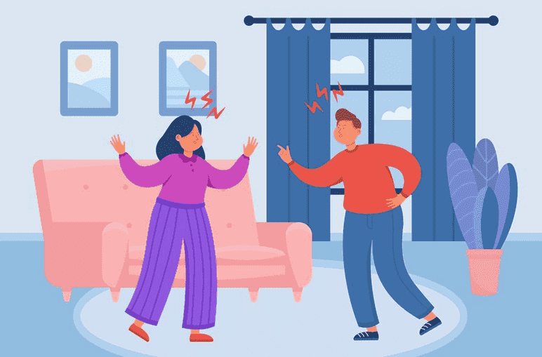 Un homme et une femme qui se disputent dans leur salon.